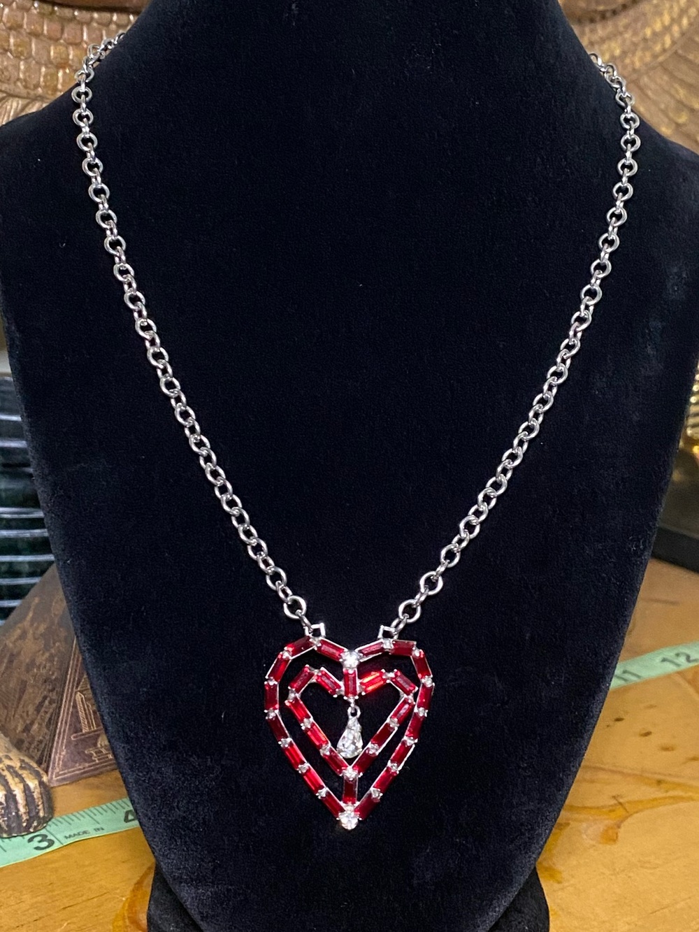Vintage Necklace with Red Heart Pendant - Unbranded